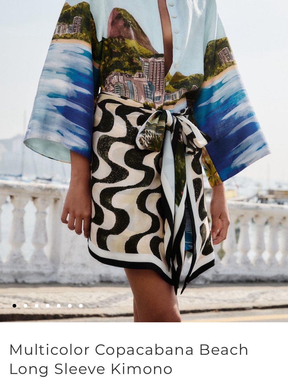 FARM Rio Black, White & Cream Wave-Print Mini Wrap Skirt